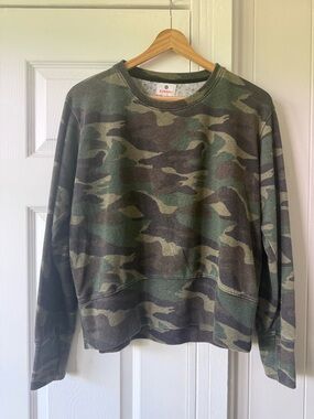 Sundry women’s Camo Crewneck Sweater - Olive & Brown